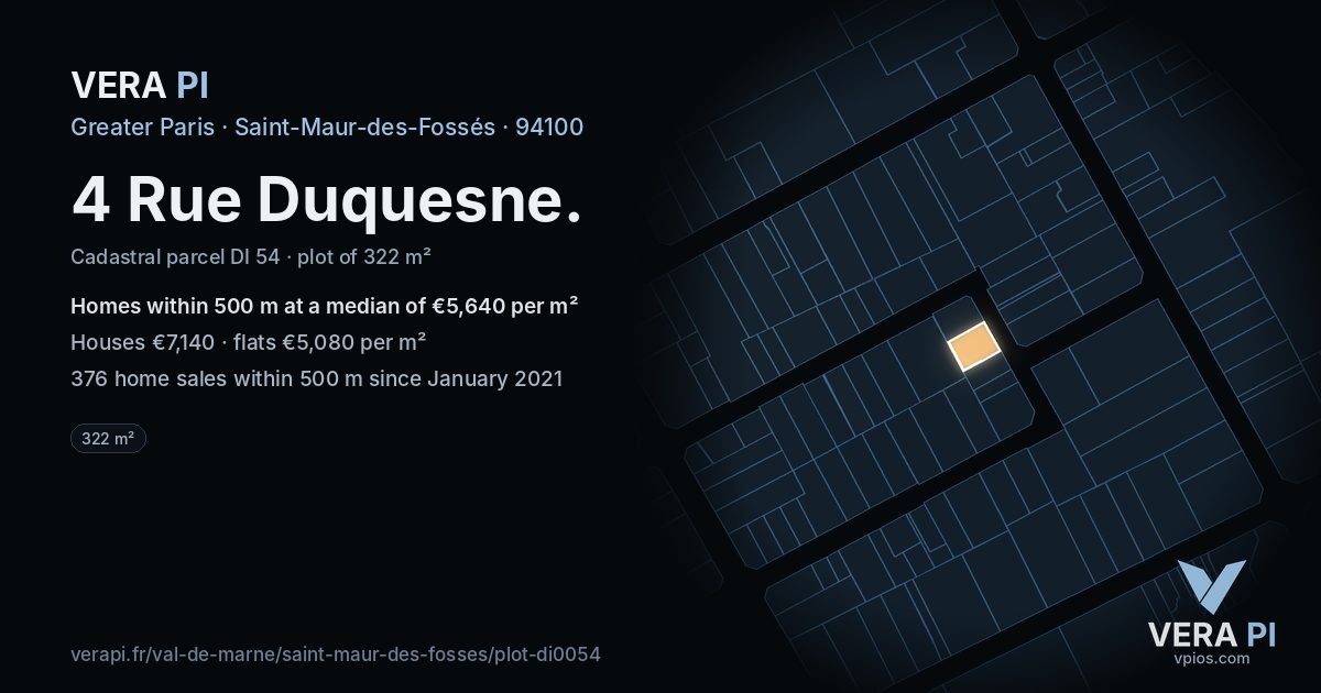 4 Rue Duquesne, Saint-Maur-des-Fossés at night – the plot lit, the parcels around coloured by the prices near them