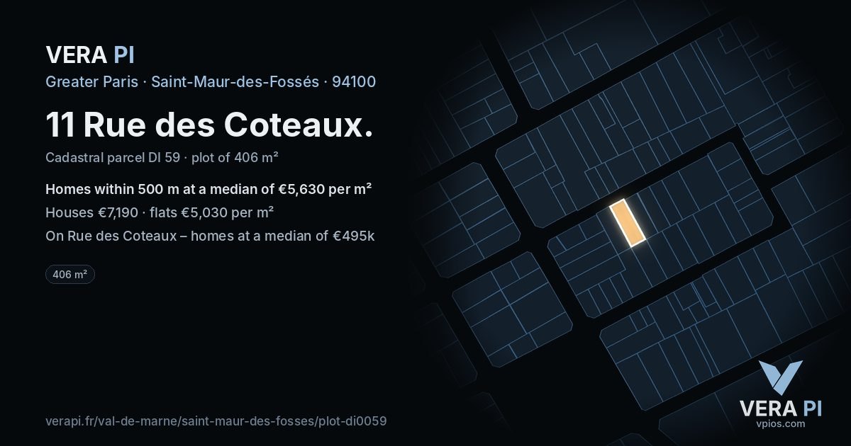 11 Rue des Coteaux, Saint-Maur-des-Fossés at night – the plot lit, the parcels around coloured by the prices near them