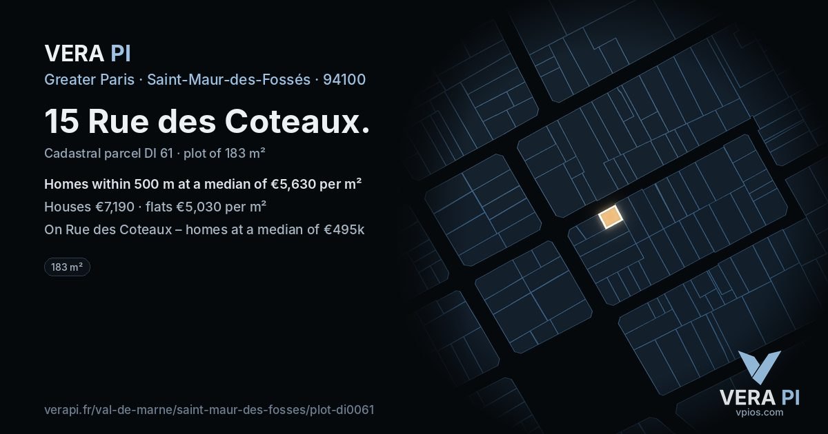 15 Rue des Coteaux, Saint-Maur-des-Fossés at night – the plot lit, the parcels around coloured by the prices near them