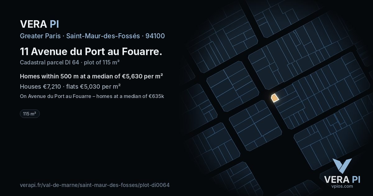 11 Avenue du Port au Fouarre, Saint-Maur-des-Fossés at night – the plot lit, the parcels around coloured by the prices near them
