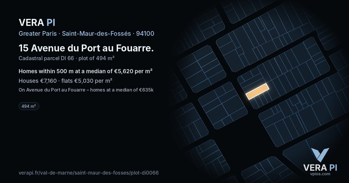 15 Avenue du Port au Fouarre, Saint-Maur-des-Fossés at night – the plot lit, the parcels around coloured by the prices near them
