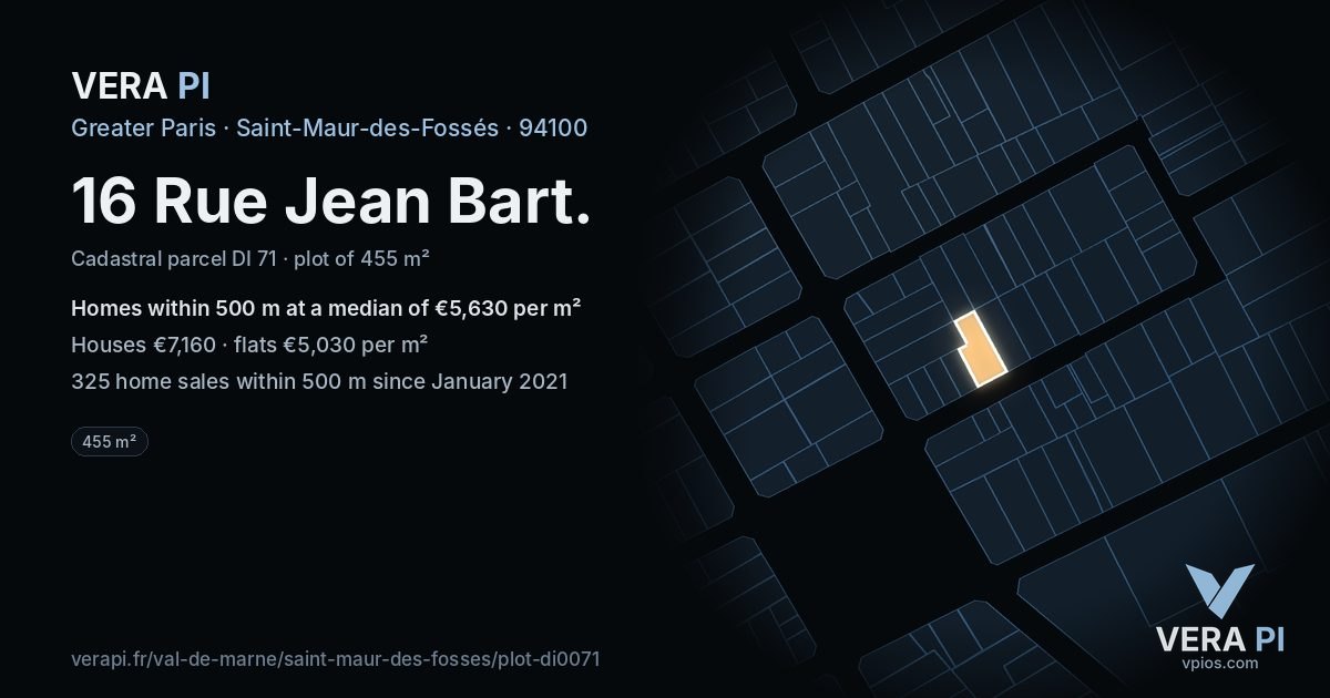 16 Rue Jean Bart, Saint-Maur-des-Fossés at night – the plot lit, the parcels around coloured by the prices near them