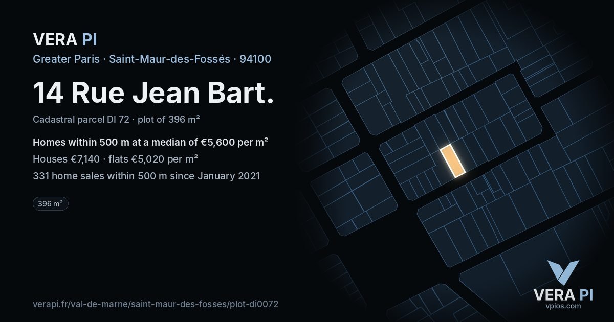14 Rue Jean Bart, Saint-Maur-des-Fossés at night – the plot lit, the parcels around coloured by the prices near them