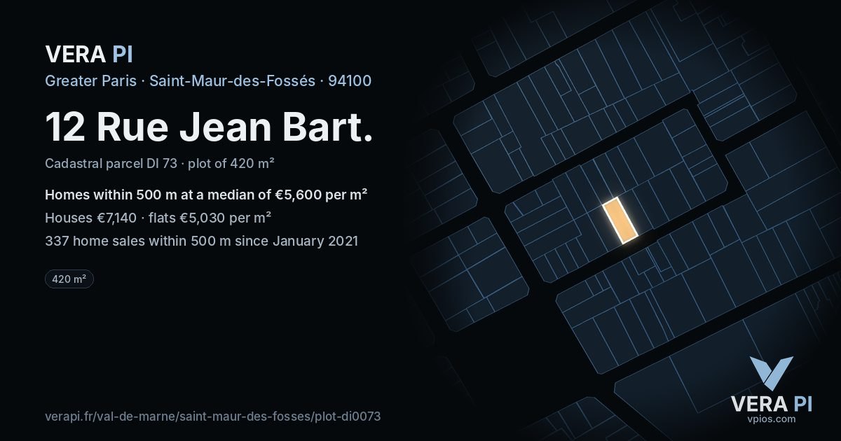 12 Rue Jean Bart, Saint-Maur-des-Fossés at night – the plot lit, the parcels around coloured by the prices near them
