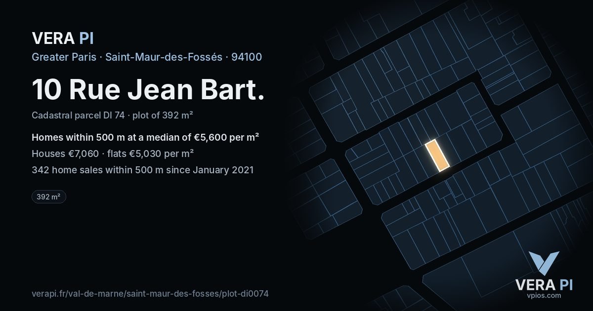 10 Rue Jean Bart, Saint-Maur-des-Fossés at night – the plot lit, the parcels around coloured by the prices near them