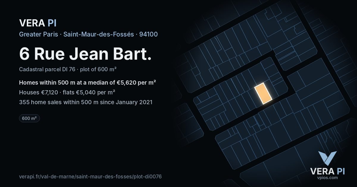 6 Rue Jean Bart, Saint-Maur-des-Fossés at night – the plot lit, the parcels around coloured by the prices near them