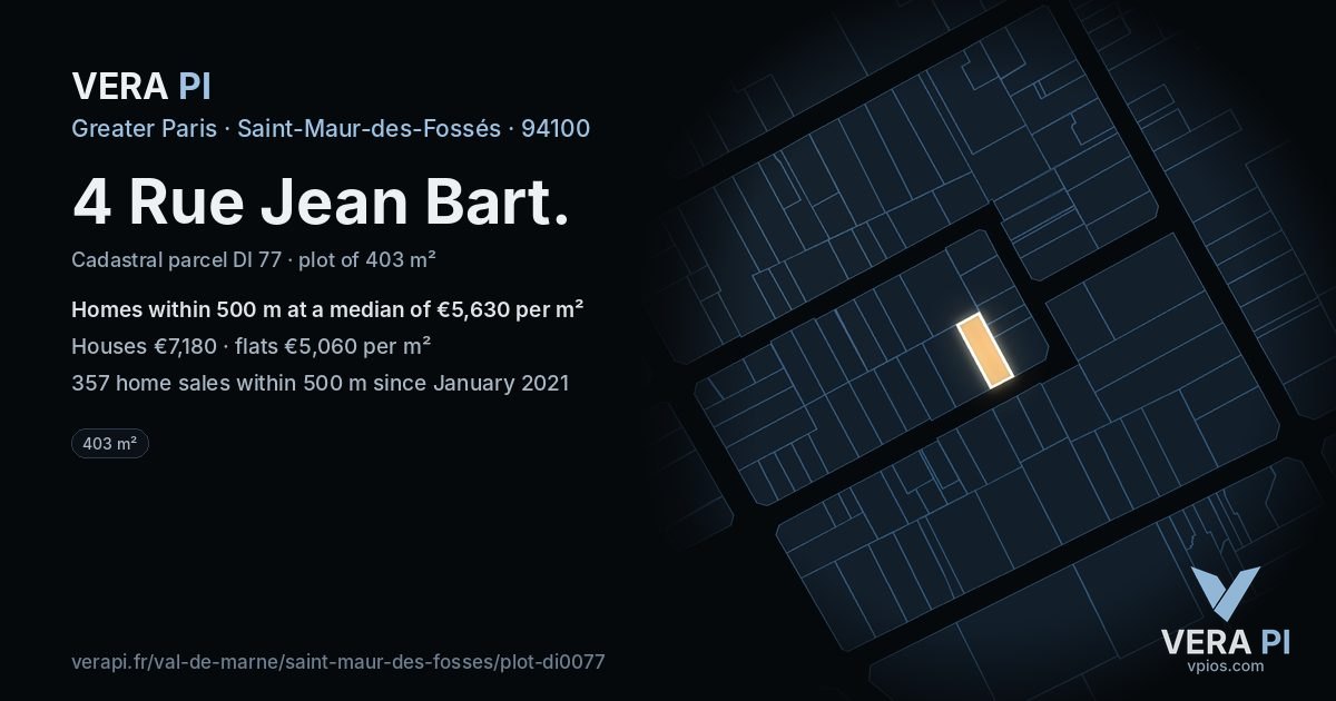 4 Rue Jean Bart, Saint-Maur-des-Fossés at night – the plot lit, the parcels around coloured by the prices near them