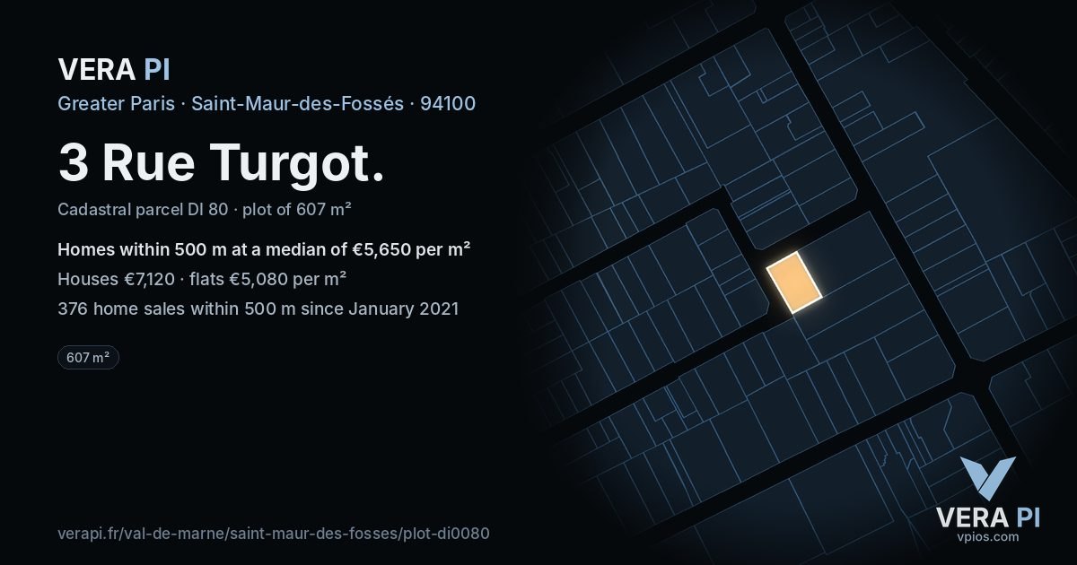 3 Rue Turgot, Saint-Maur-des-Fossés at night – the plot lit, the parcels around coloured by the prices near them