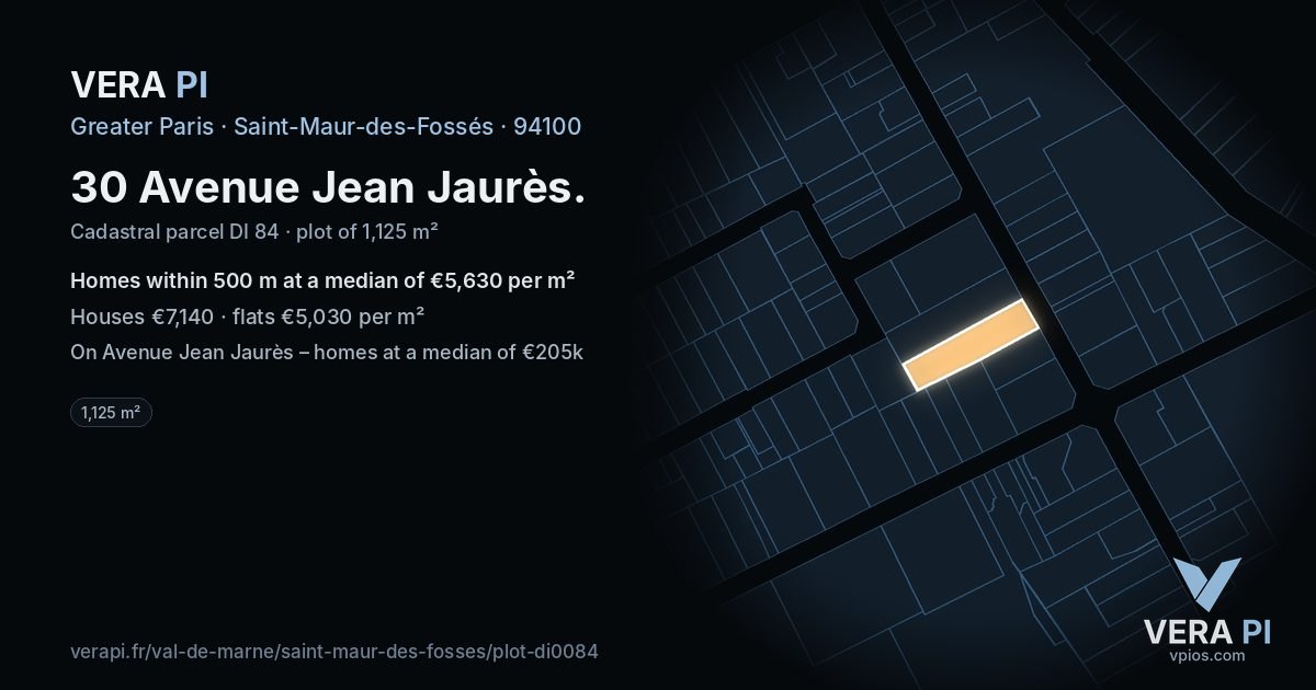 30 Avenue Jean Jaurès, Saint-Maur-des-Fossés at night – the plot lit, the parcels around coloured by the prices near them
