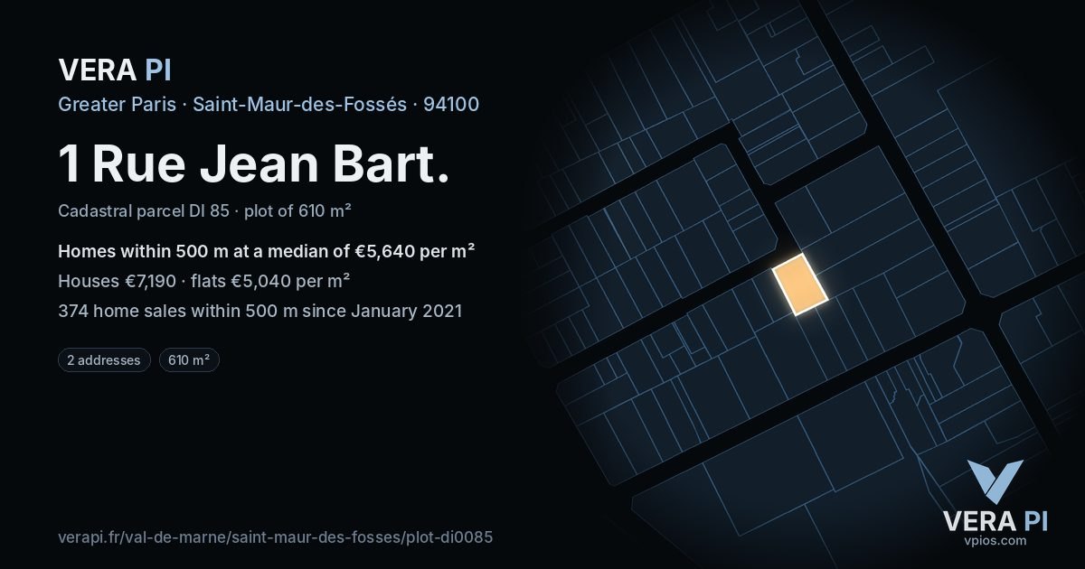 1 Rue Jean Bart, Saint-Maur-des-Fossés at night – the plot lit, the parcels around coloured by the prices near them