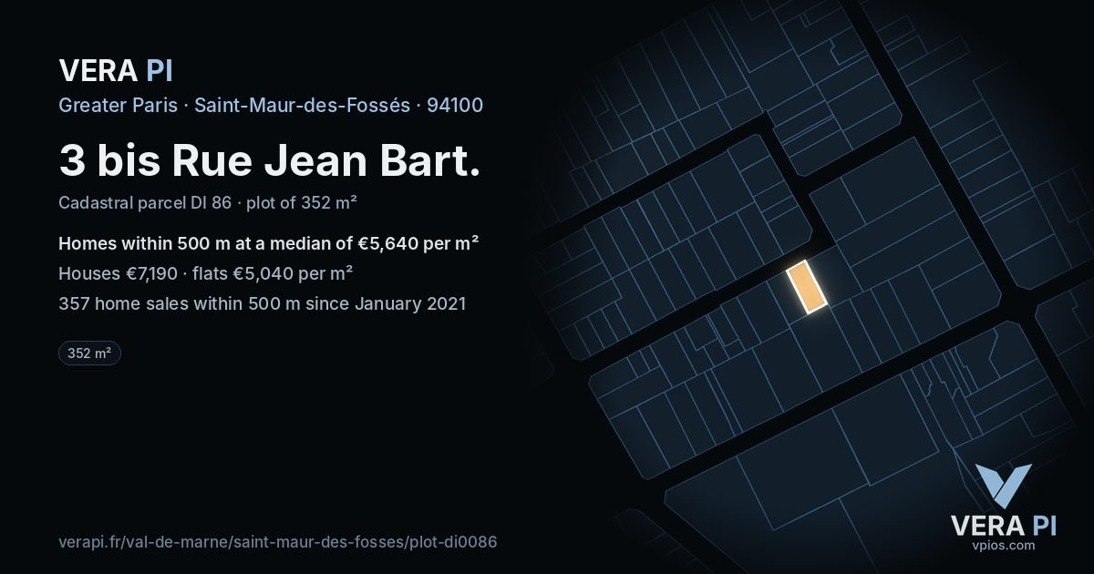3 bis Rue Jean Bart, Saint-Maur-des-Fossés at night – the plot lit, the parcels around coloured by the prices near them