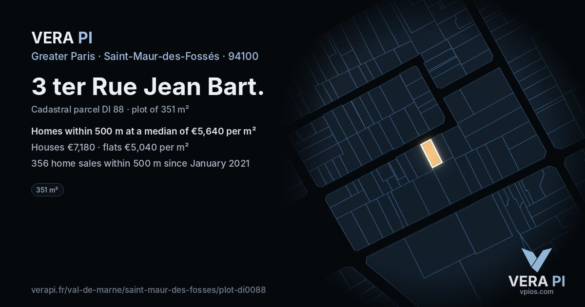 3 ter Rue Jean Bart, Saint-Maur-des-Fossés at night – the plot lit, the parcels around coloured by the prices near them