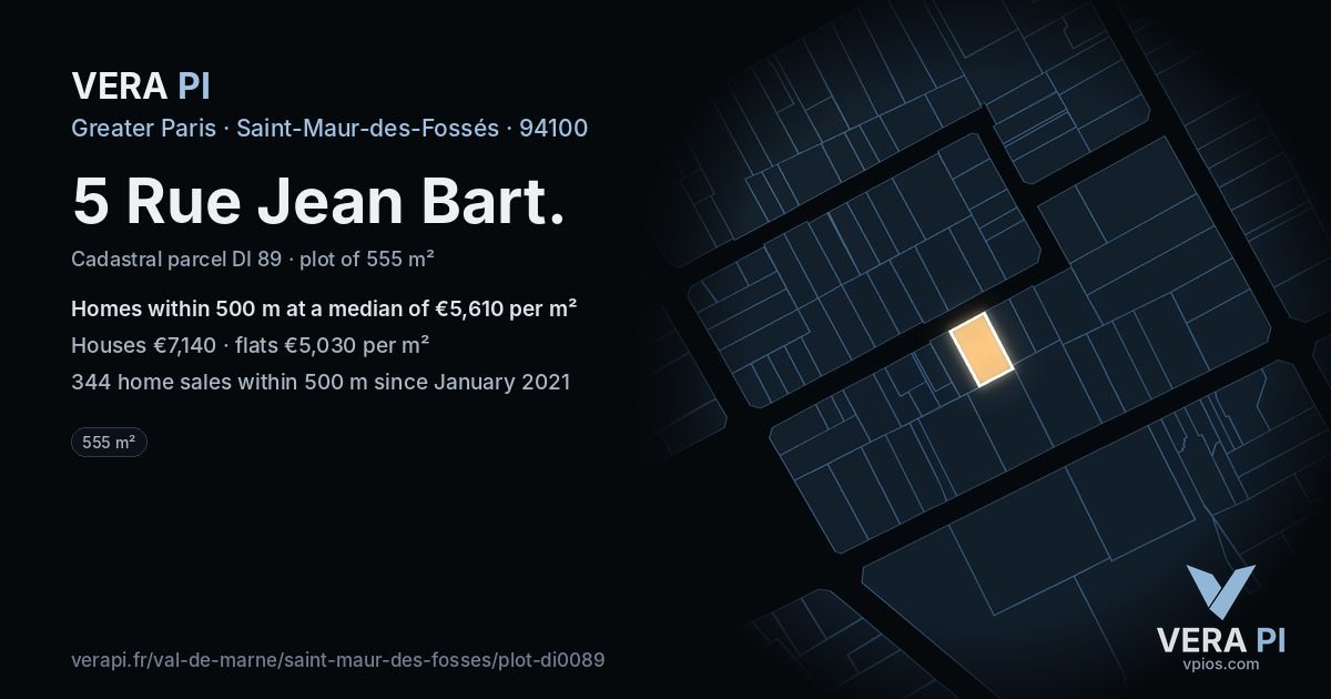 5 Rue Jean Bart, Saint-Maur-des-Fossés at night – the plot lit, the parcels around coloured by the prices near them