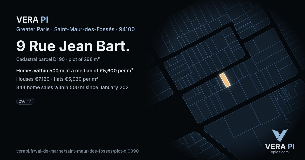 9 Rue Jean Bart, Saint-Maur-des-Fossés at night – the plot lit, the parcels around coloured by the prices near them