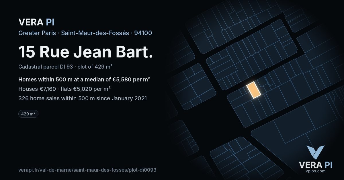 15 Rue Jean Bart, Saint-Maur-des-Fossés at night – the plot lit, the parcels around coloured by the prices near them