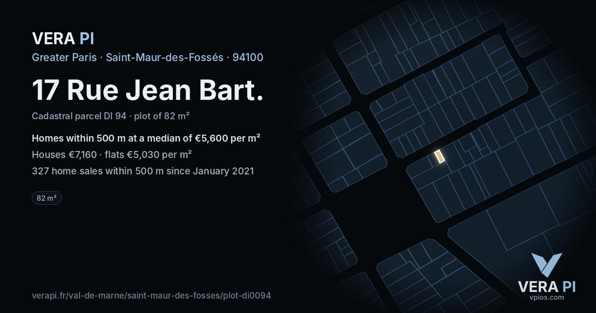 17 Rue Jean Bart, Saint-Maur-des-Fossés at night – the plot lit, the parcels around coloured by the prices near them