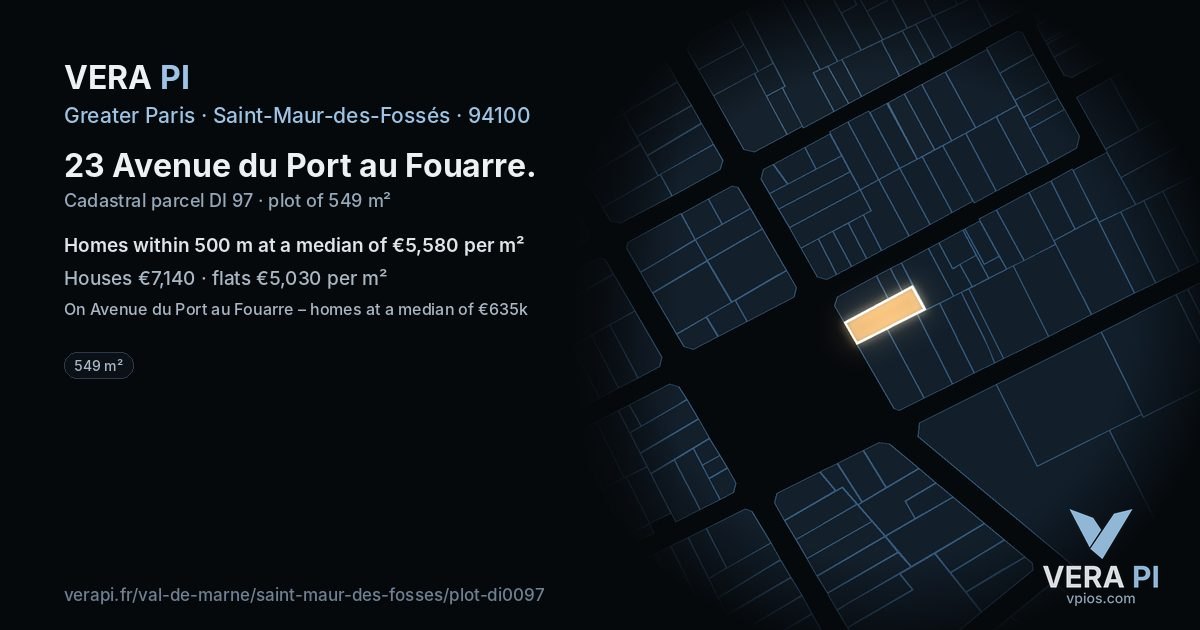 23 Avenue du Port au Fouarre, Saint-Maur-des-Fossés at night – the plot lit, the parcels around coloured by the prices near them