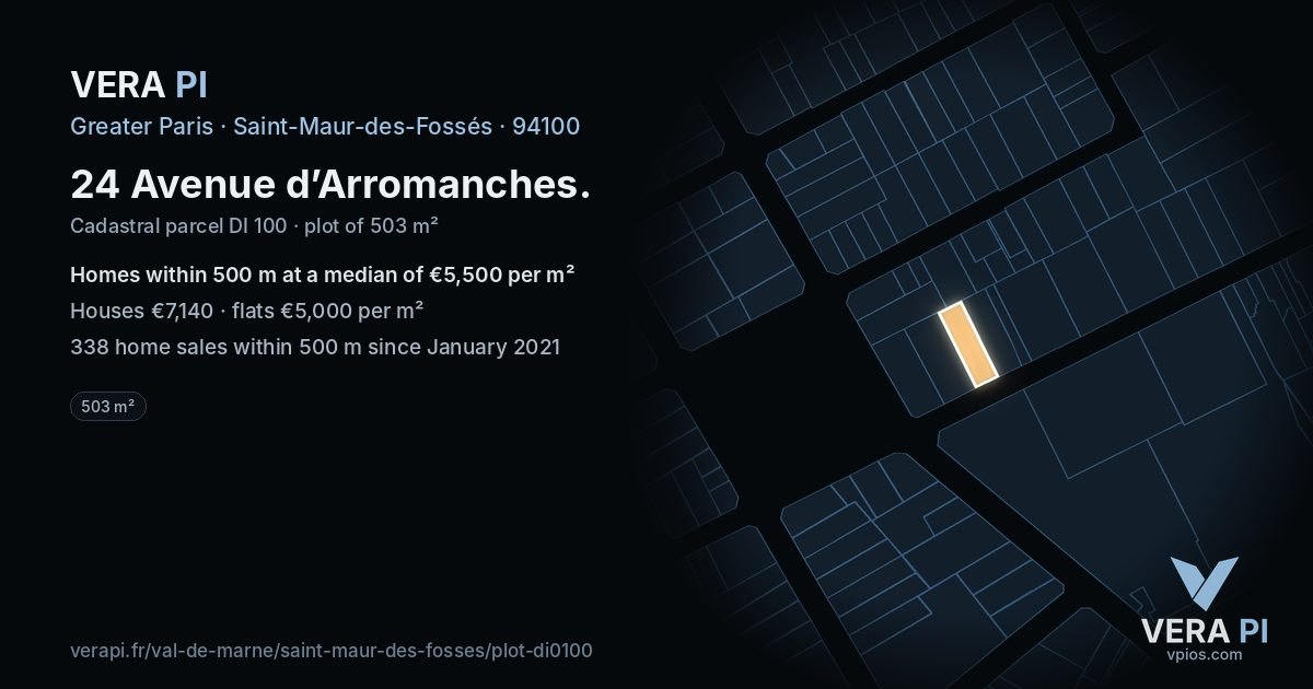 24 Avenue d’Arromanches, Saint-Maur-des-Fossés at night – the plot lit, the parcels around coloured by the prices near them