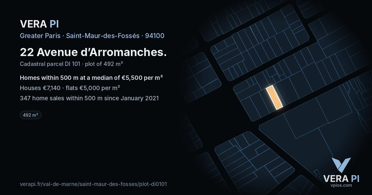 22 Avenue d’Arromanches, Saint-Maur-des-Fossés at night – the plot lit, the parcels around coloured by the prices near them