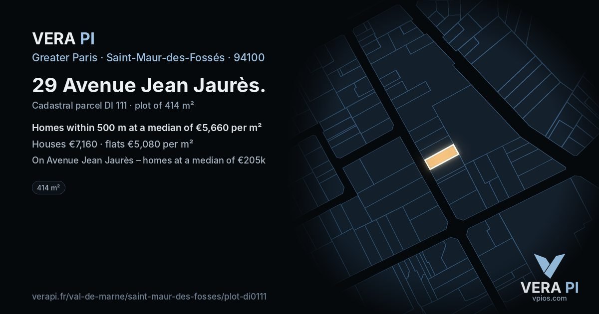 29 Avenue Jean Jaurès, Saint-Maur-des-Fossés at night – the plot lit, the parcels around coloured by the prices near them