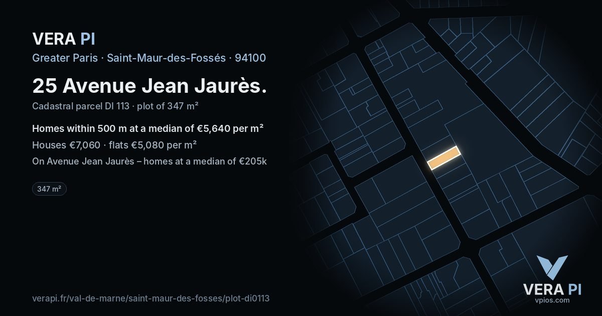 25 Avenue Jean Jaurès, Saint-Maur-des-Fossés at night – the plot lit, the parcels around coloured by the prices near them