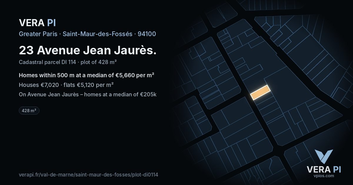 23 Avenue Jean Jaurès, Saint-Maur-des-Fossés at night – the plot lit, the parcels around coloured by the prices near them