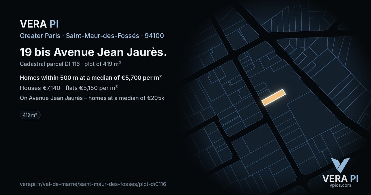 19 bis Avenue Jean Jaurès, Saint-Maur-des-Fossés at night – the plot lit, the parcels around coloured by the prices near them