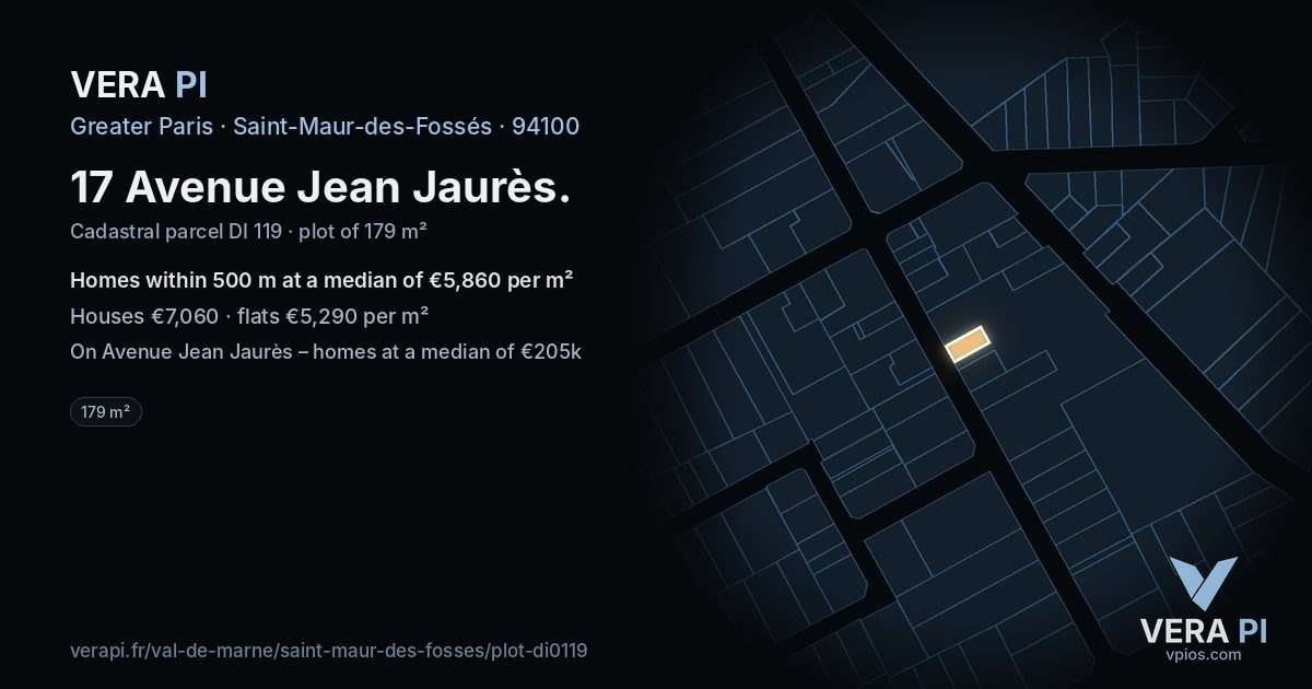 17 Avenue Jean Jaurès, Saint-Maur-des-Fossés at night – the plot lit, the parcels around coloured by the prices near them