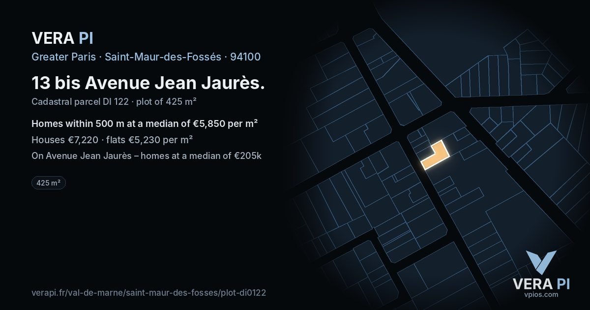 13 bis Avenue Jean Jaurès, Saint-Maur-des-Fossés at night – the plot lit, the parcels around coloured by the prices near them