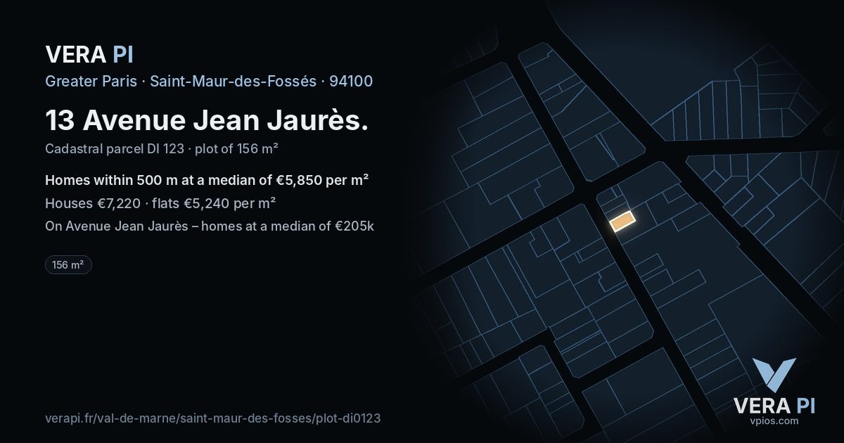 13 Avenue Jean Jaurès, Saint-Maur-des-Fossés at night – the plot lit, the parcels around coloured by the prices near them