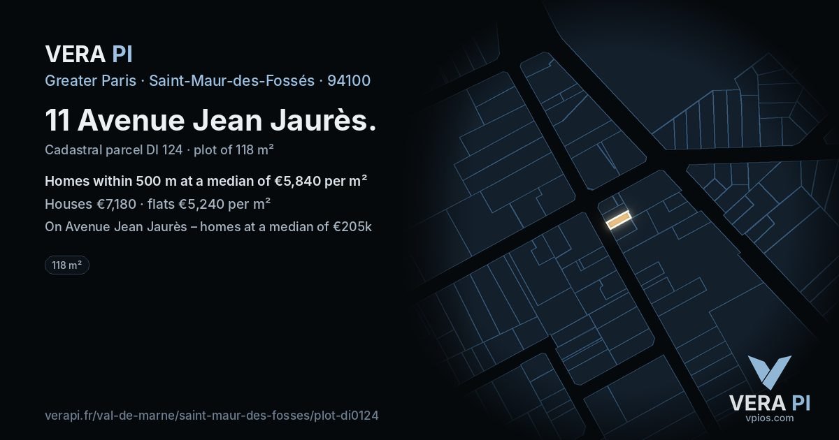11 Avenue Jean Jaurès, Saint-Maur-des-Fossés at night – the plot lit, the parcels around coloured by the prices near them