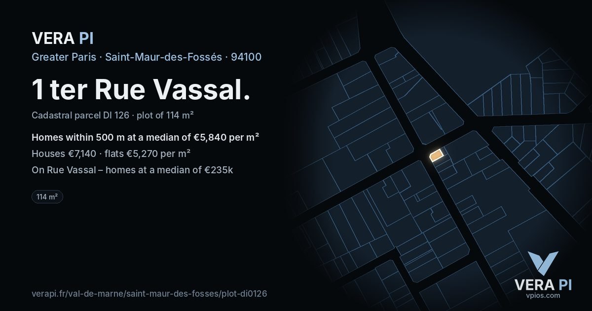 1 ter Rue Vassal, Saint-Maur-des-Fossés at night – the plot lit, the parcels around coloured by the prices near them