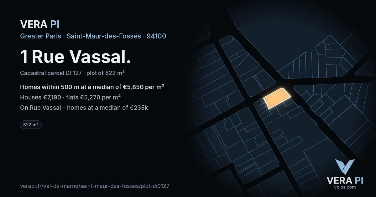 1 Rue Vassal, Saint-Maur-des-Fossés at night – the plot lit, the parcels around coloured by the prices near them