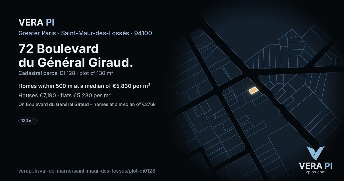 72 Boulevard du Général Giraud, Saint-Maur-des-Fossés at night – the plot lit, the parcels around coloured by the prices near them