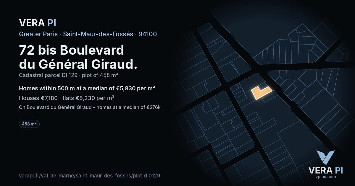 72 bis Boulevard du Général Giraud, Saint-Maur-des-Fossés at night – the plot lit, the parcels around coloured by the prices near them