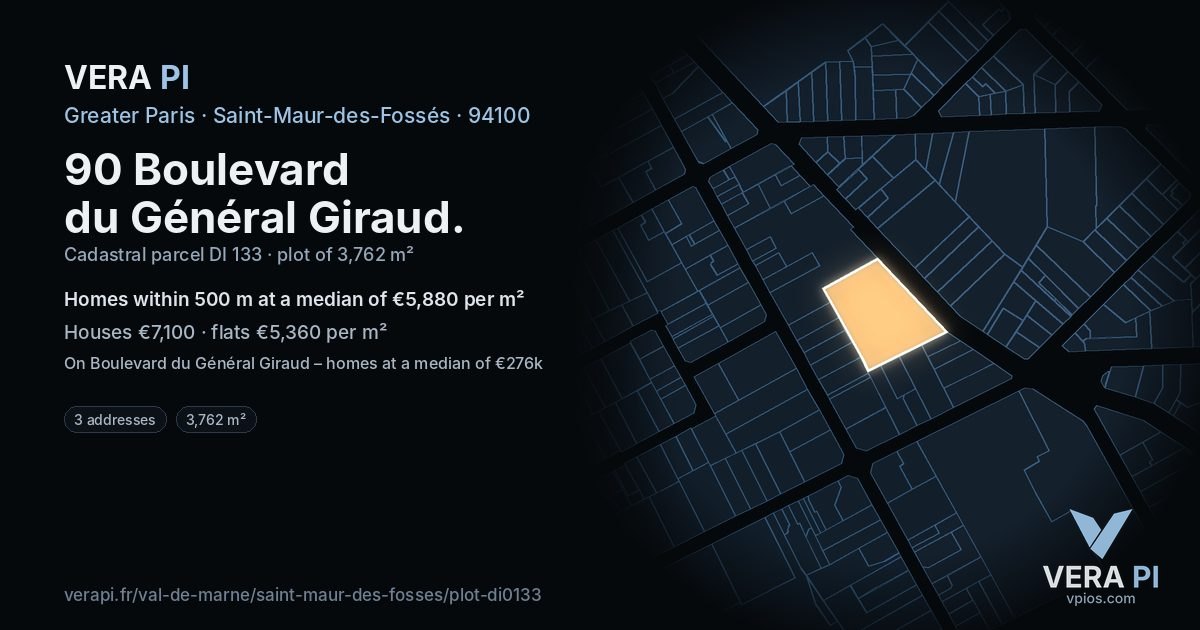 90 Boulevard du Général Giraud, Saint-Maur-des-Fossés at night – the plot lit, the parcels around coloured by the prices near them