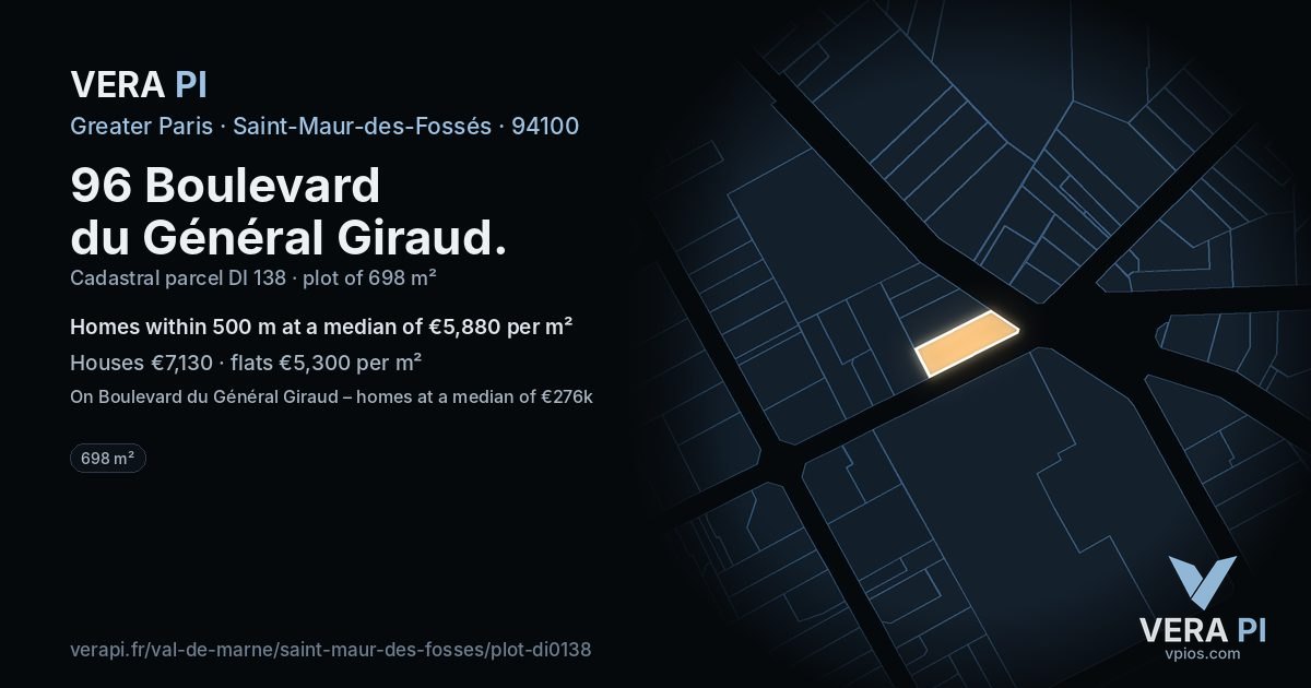 96 Boulevard du Général Giraud, Saint-Maur-des-Fossés at night – the plot lit, the parcels around coloured by the prices near them