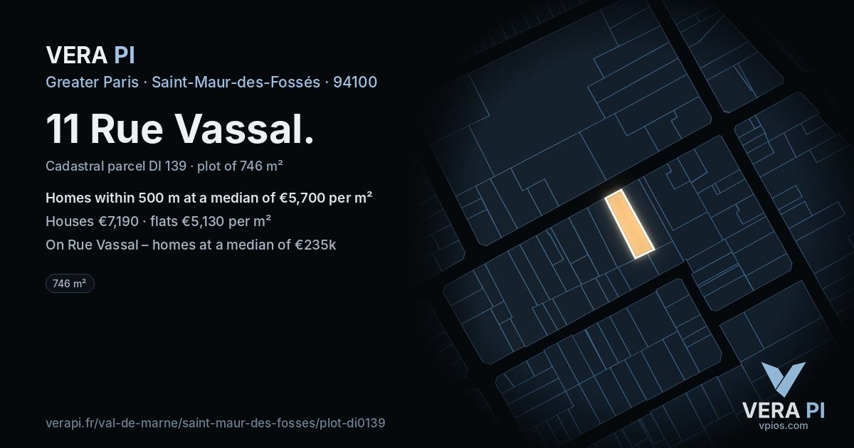 11 Rue Vassal, Saint-Maur-des-Fossés at night – the plot lit, the parcels around coloured by the prices near them