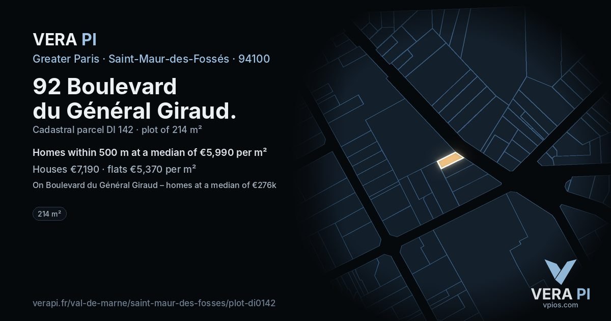 92 Boulevard du Général Giraud, Saint-Maur-des-Fossés at night – the plot lit, the parcels around coloured by the prices near them