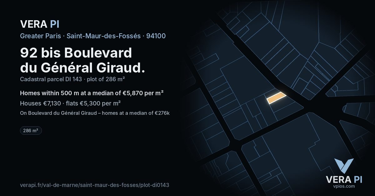 92 bis Boulevard du Général Giraud, Saint-Maur-des-Fossés at night – the plot lit, the parcels around coloured by the prices near them