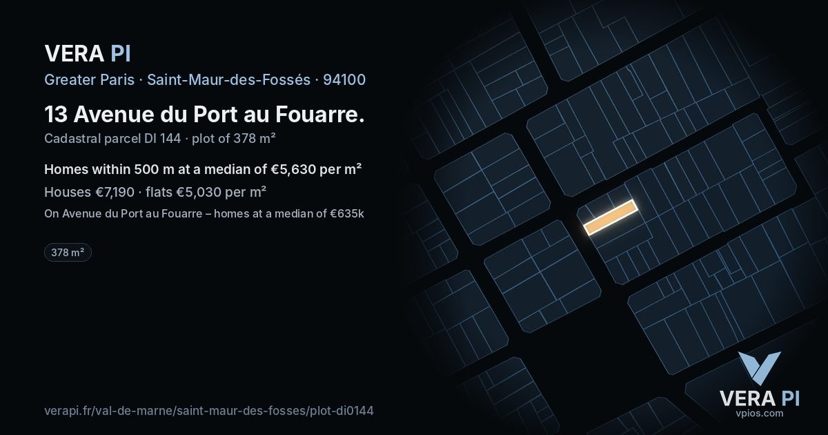 13 Avenue du Port au Fouarre, Saint-Maur-des-Fossés at night – the plot lit, the parcels around coloured by the prices near them