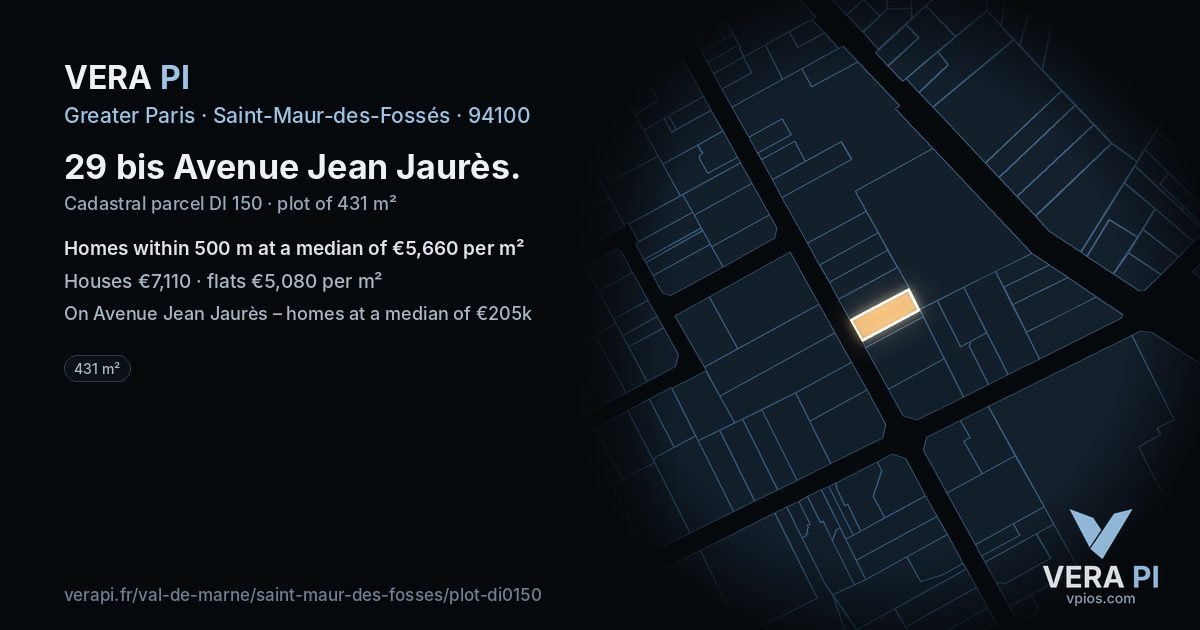 29 bis Avenue Jean Jaurès, Saint-Maur-des-Fossés at night – the plot lit, the parcels around coloured by the prices near them