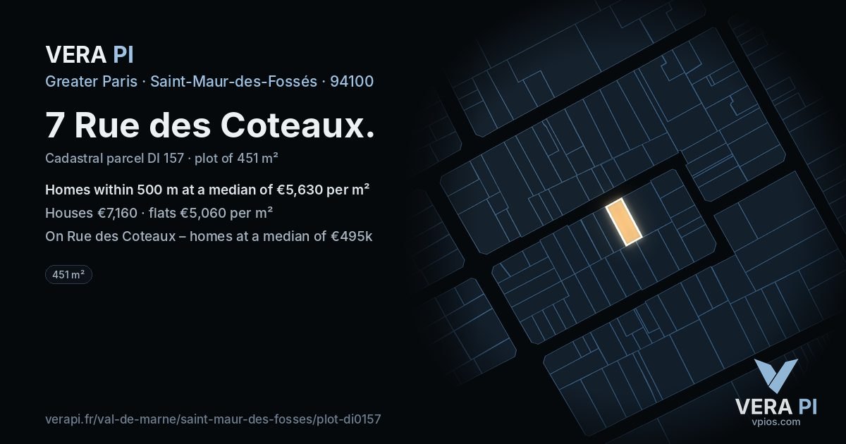 7 Rue des Coteaux, Saint-Maur-des-Fossés at night – the plot lit, the parcels around coloured by the prices near them