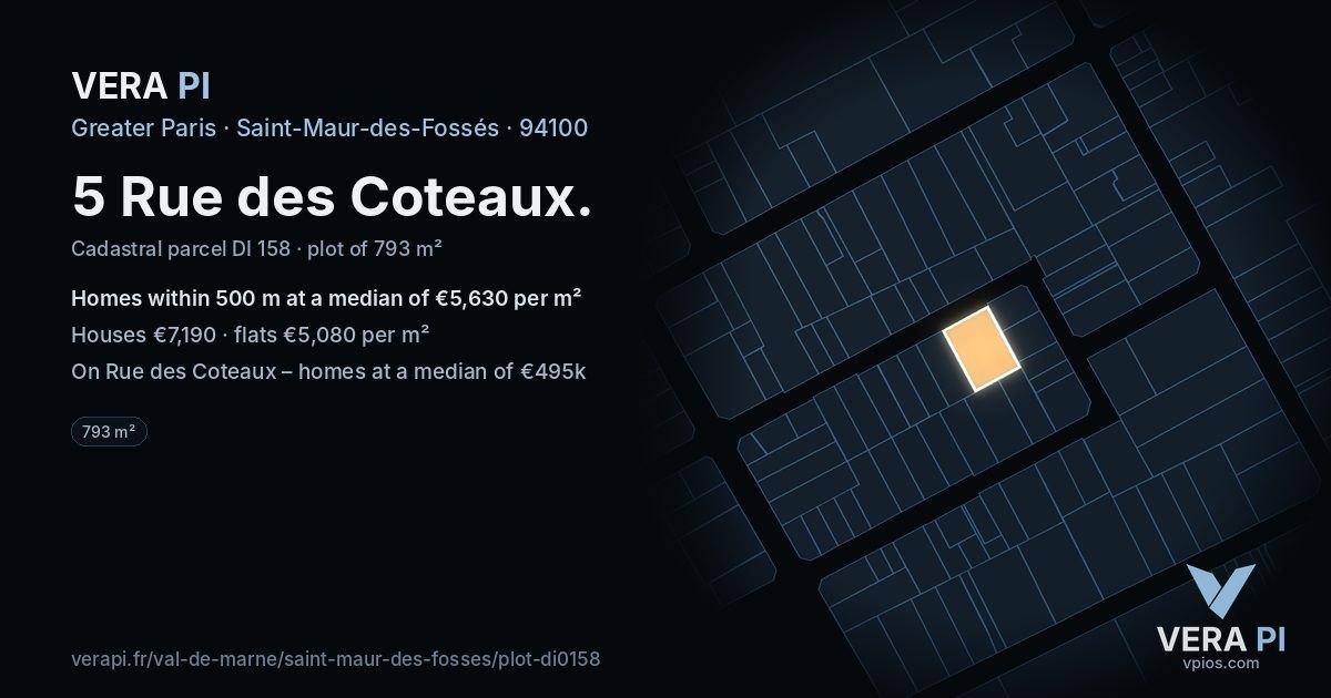 5 Rue des Coteaux, Saint-Maur-des-Fossés at night – the plot lit, the parcels around coloured by the prices near them