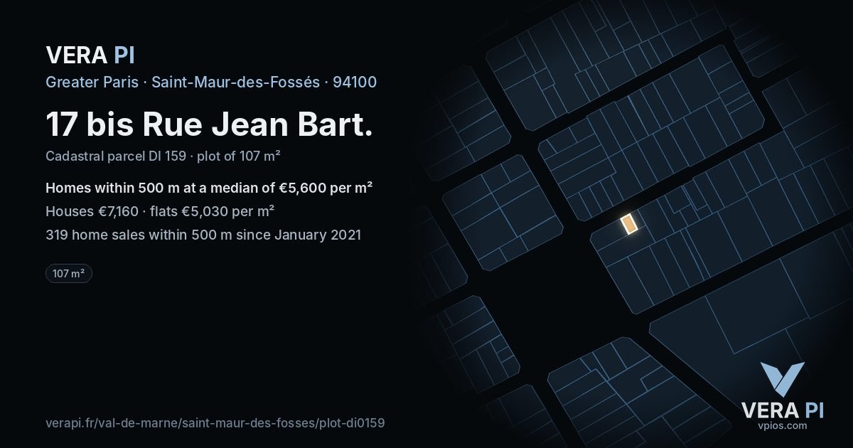 17 bis Rue Jean Bart, Saint-Maur-des-Fossés at night – the plot lit, the parcels around coloured by the prices near them