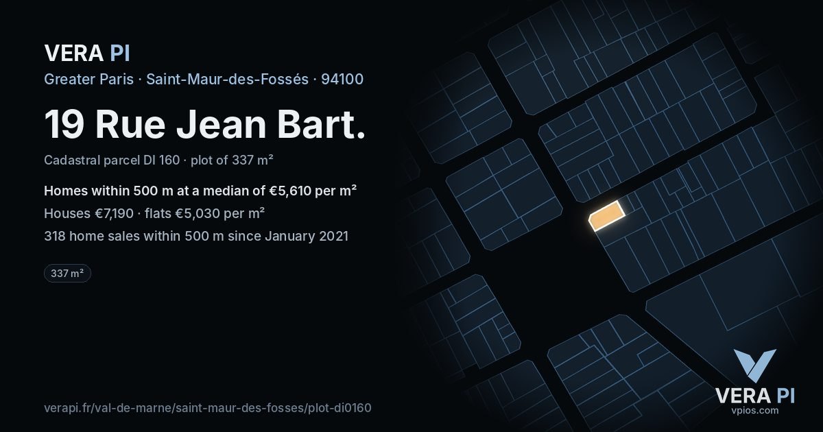 19 Rue Jean Bart, Saint-Maur-des-Fossés at night – the plot lit, the parcels around coloured by the prices near them
