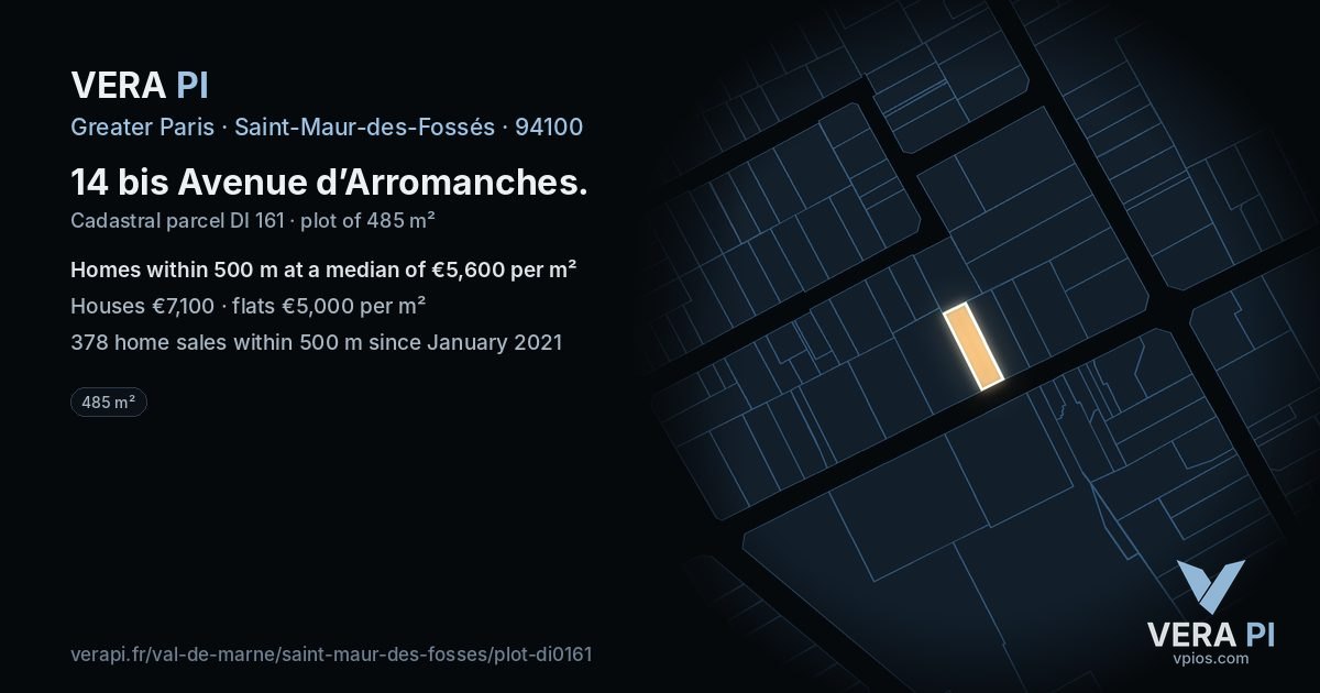 14 bis Avenue d’Arromanches, Saint-Maur-des-Fossés at night – the plot lit, the parcels around coloured by the prices near them