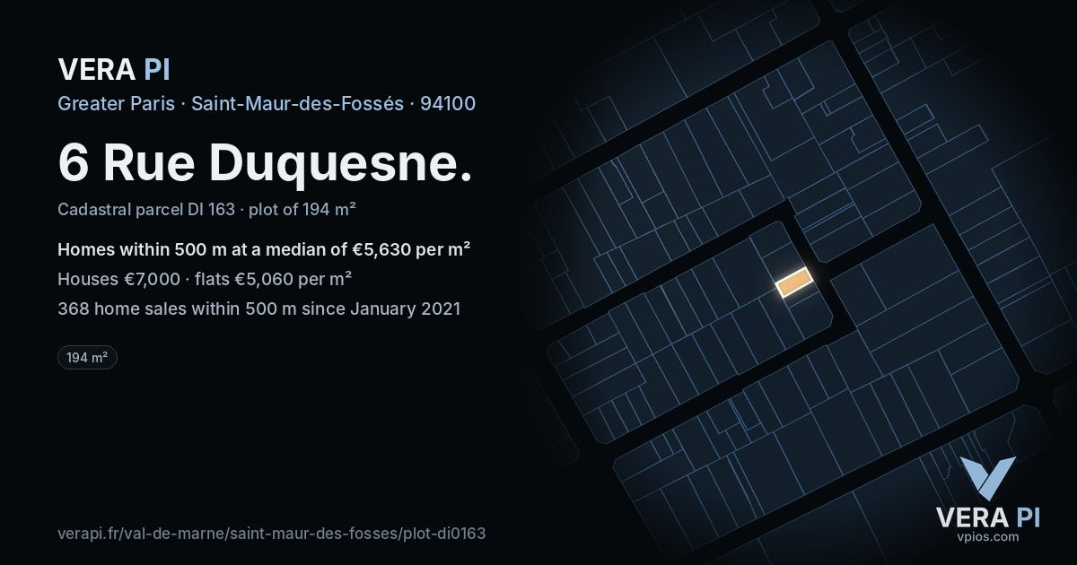 6 Rue Duquesne, Saint-Maur-des-Fossés at night – the plot lit, the parcels around coloured by the prices near them