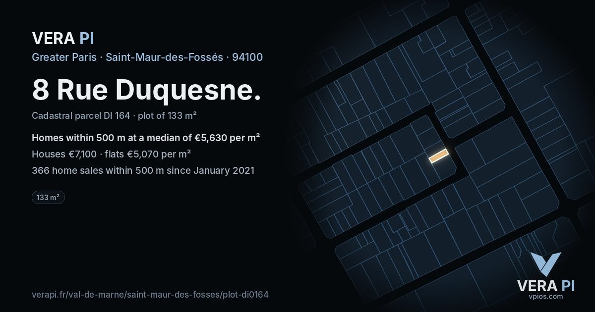 8 Rue Duquesne, Saint-Maur-des-Fossés at night – the plot lit, the parcels around coloured by the prices near them
