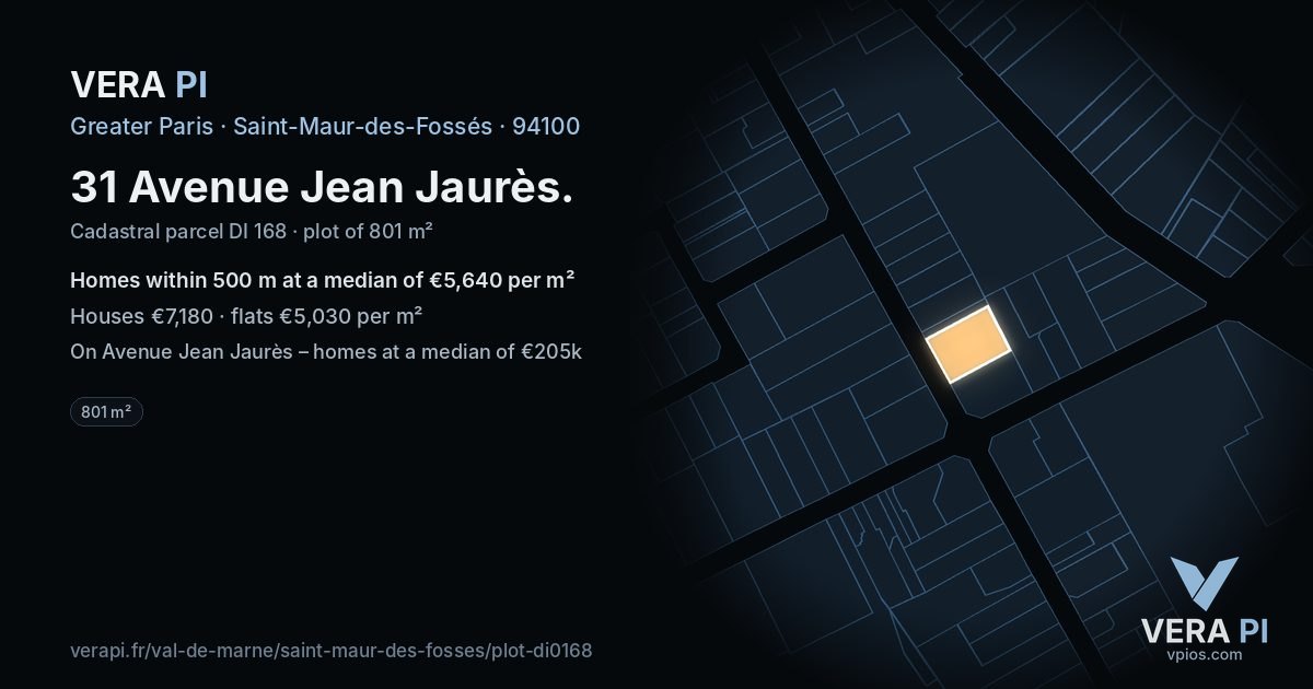 31 Avenue Jean Jaurès, Saint-Maur-des-Fossés at night – the plot lit, the parcels around coloured by the prices near them
